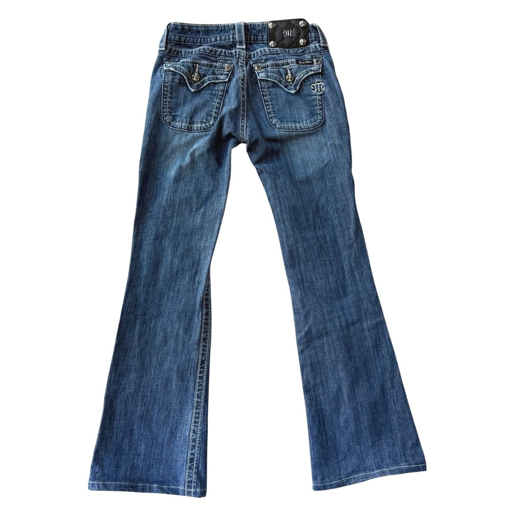 Miss Me JS5148W5 Dark Wash Wide Leg Flare Jeans Y2K Embellished Women Size 26